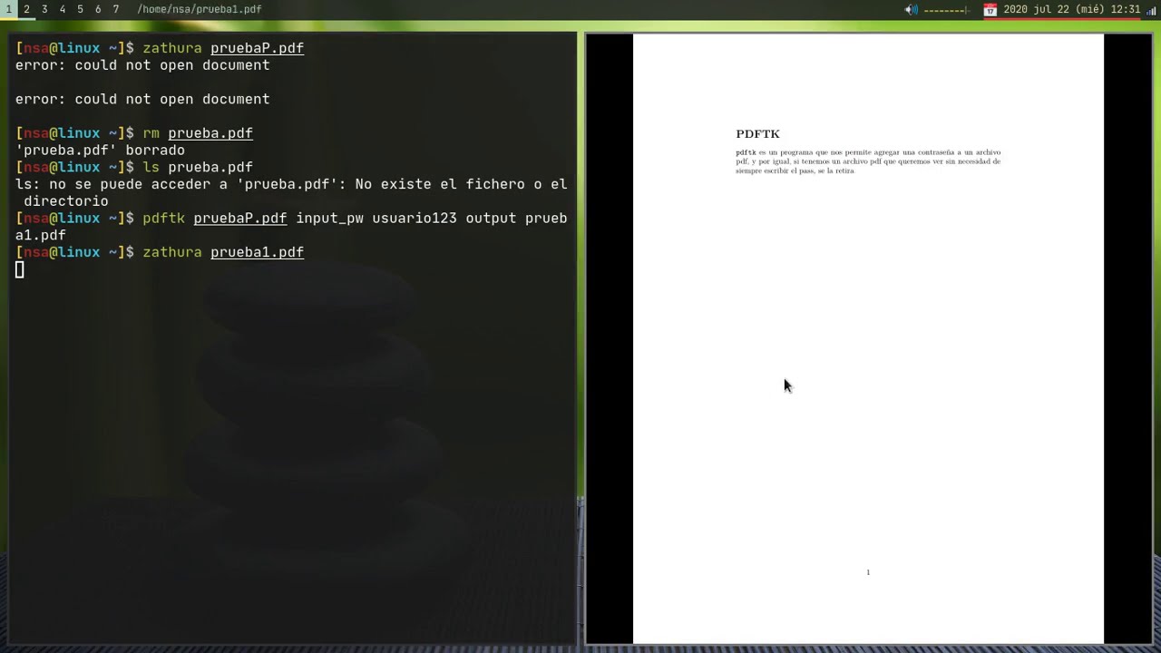 pdftk - Programa para agregar/quitar contraseñas a archivos pdf en Linux