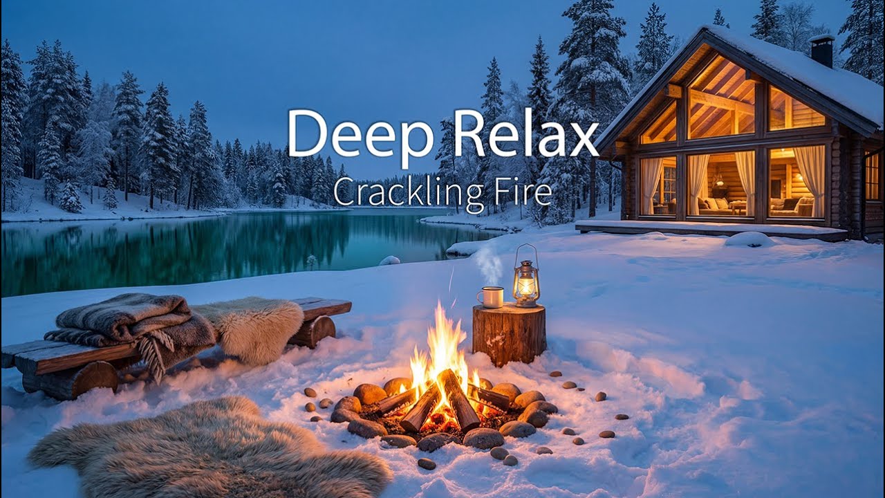 Deep Relax by a Campfire with Coffee | Winter Lakeside Ambience | 4K