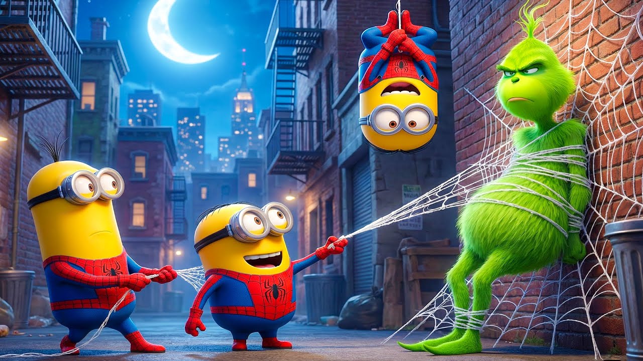 When Minions Become Spider Man The Grinch Gets Caught 😱🕸️ | Funny Minions Animation