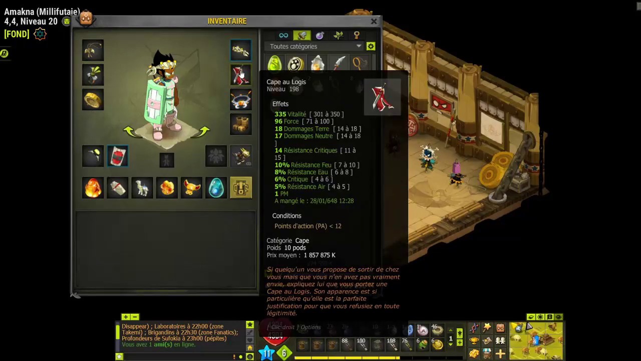 Pr&eacute;sentation Stuff terre 1500 Force 50 % Crit Iop Dofus