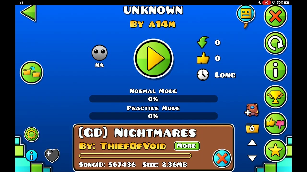 Playing levels from the recent tab