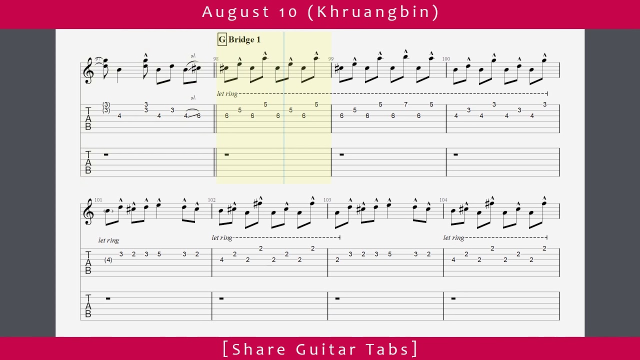 [Share Guitar Tabs] August 10 (Khruangbin) HD 1080p