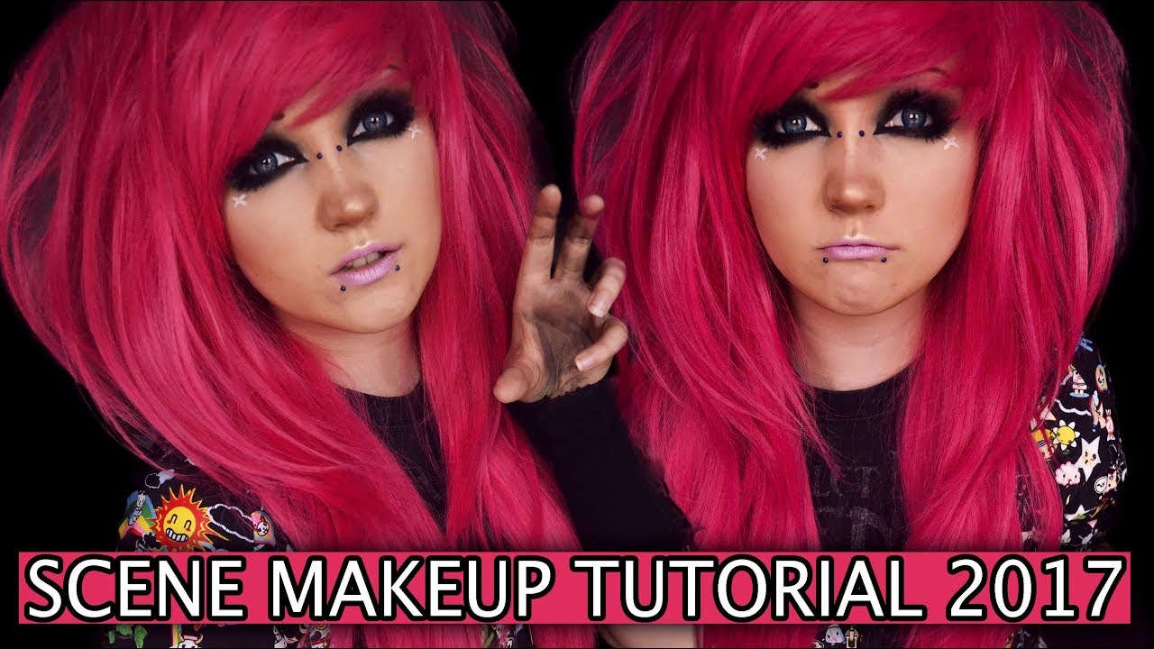 SCENE/EMO MAKEUP + HAIR TUTORIAL | BLACK SMOKEY CAT EYE 2017