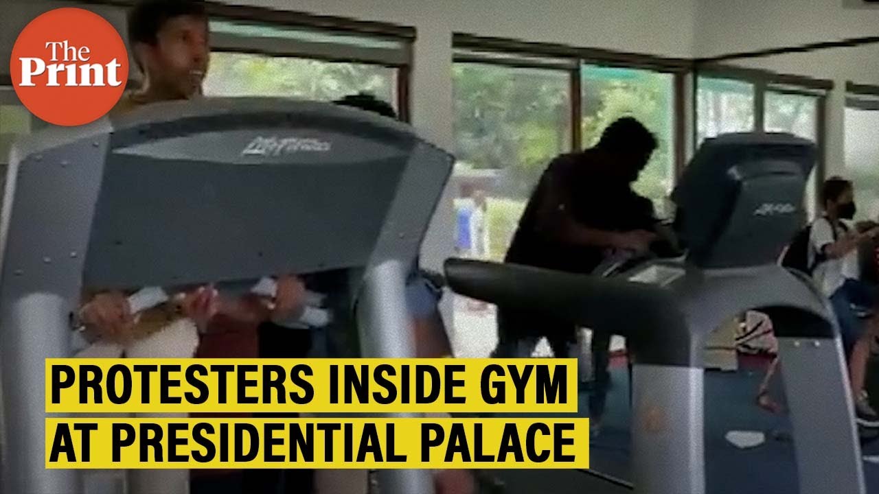 Watch protesters inside the gym at Presidential Palace in Colombo, Sri Lanka