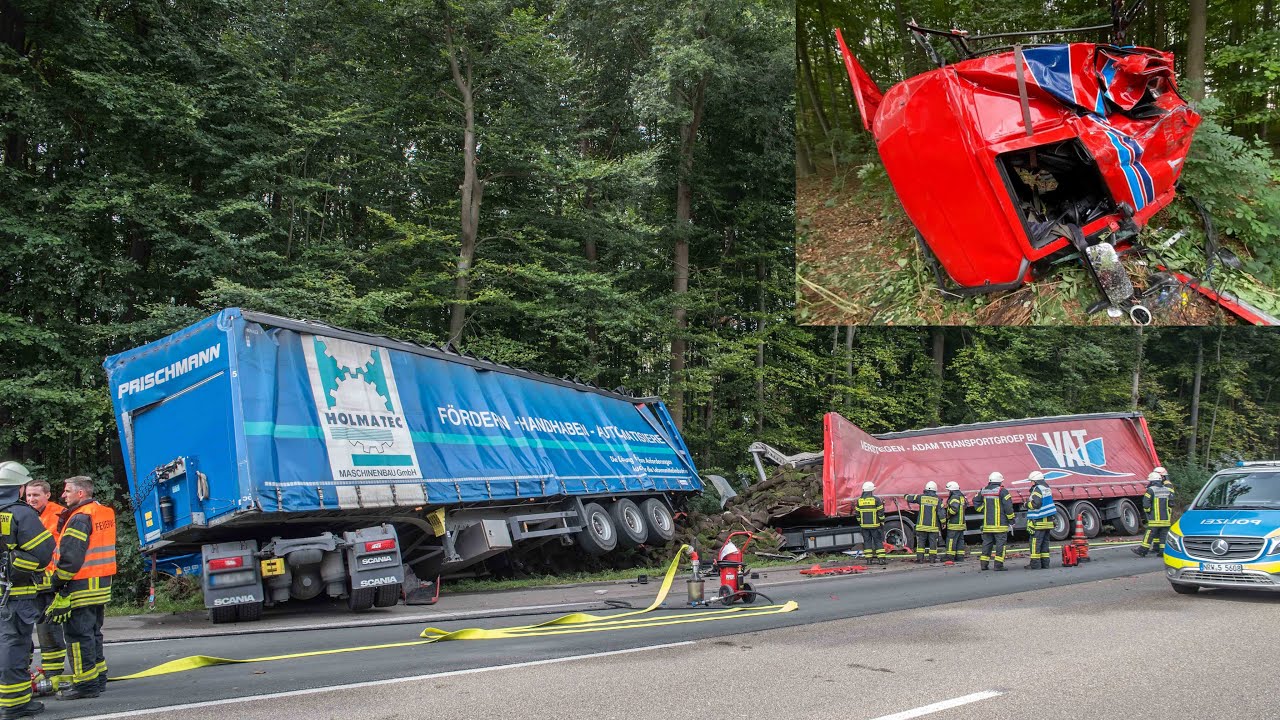 19.09.2022 - Führerhaus reißt nach Auffahrunfall zwischen zwei Sattelzügen ab