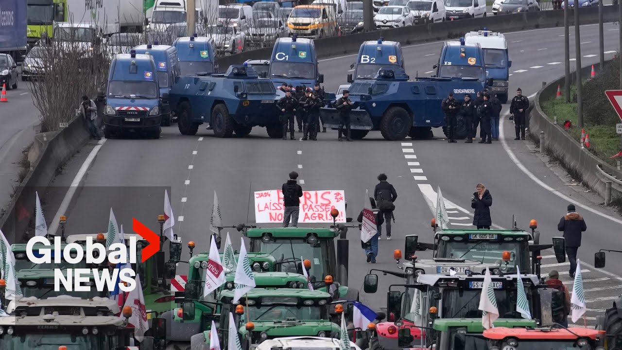 Farmer protests: Armoured police vehicles block highway as tractors push to reach Paris