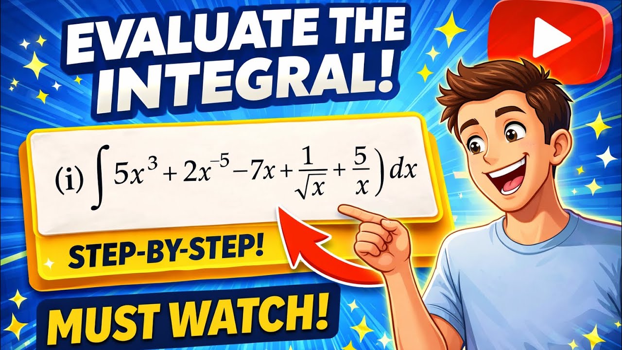 Solve ∫(5x³ + 2x⁻⁵ − 7x + 1/√x + 5/x) dx | Easy Method