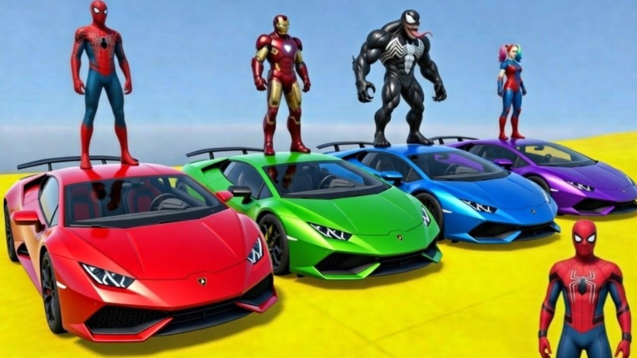 ULTIMATE Lamborghini Mega Ramp Jump | IRONMAN vs SPIDERMAN vs DEADPOOL | GTA 5 Superhero Stunts