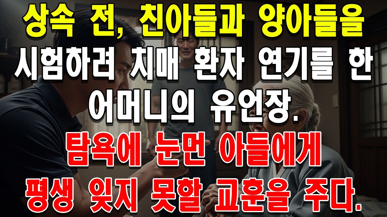 상속 전, 친아들과 양아들을 시험하려 치매 환자 연기를 한 어머니의 유언장. 탐욕에 눈먼 아들에게 평생 잊지 못할 교훈을 주다.