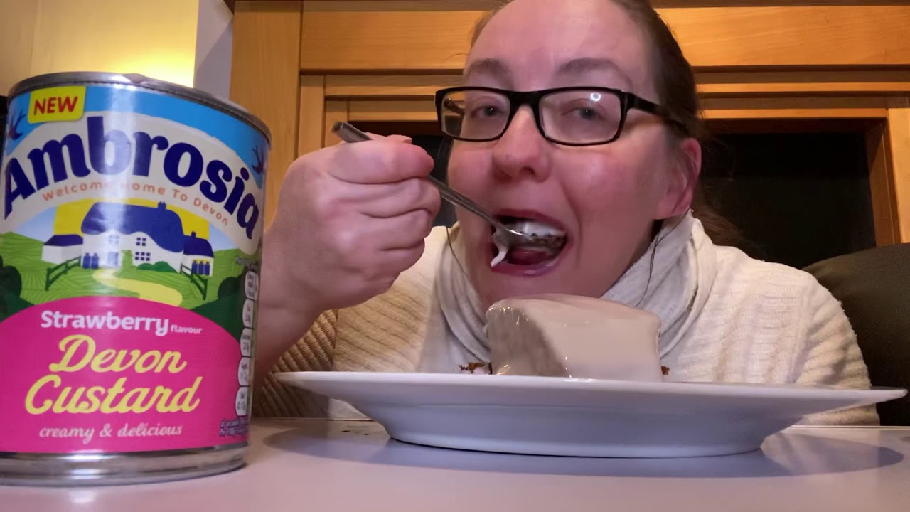 Chocolate Cake with Pink Custard UK Mukbang