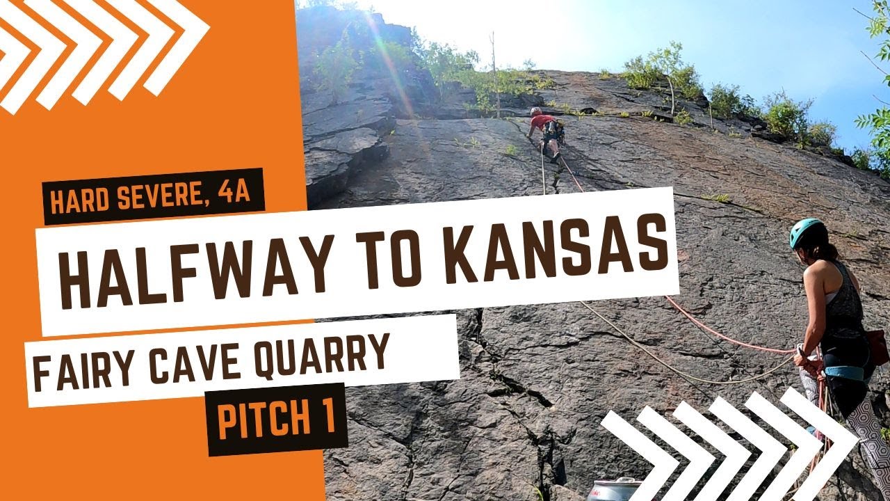 Trad climbing in Fairy Cave Quarry - Halfway to Kansas - Hard Severe - Pitch 1