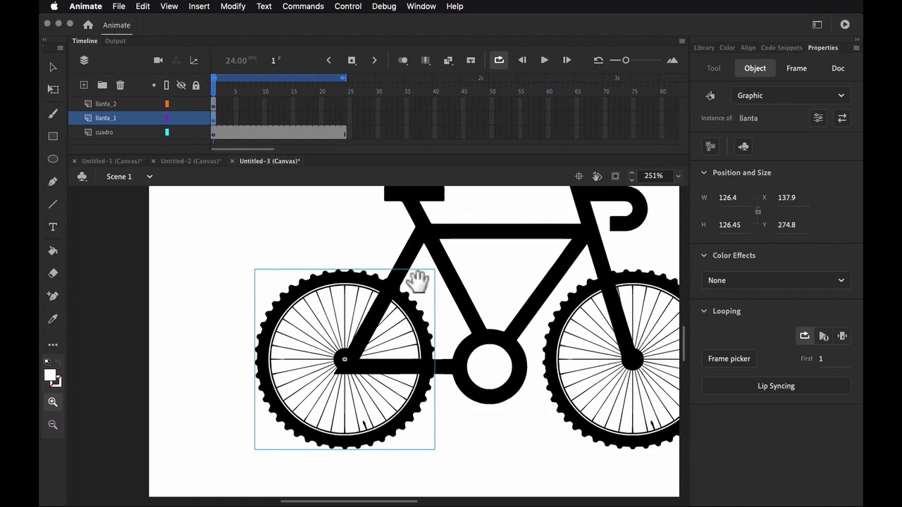 Simular rota objetos, (llantas) en Adobe Animate CC
