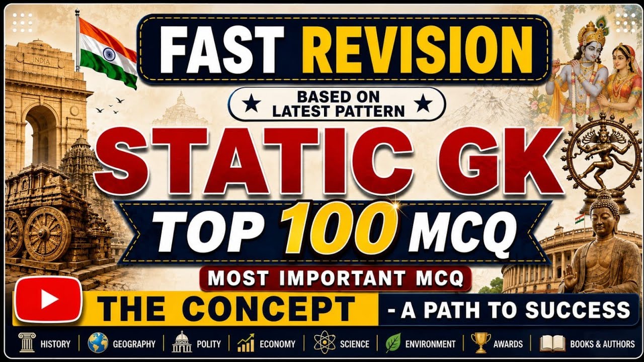 Most Important MCQs of Static GK || Fast Revision Top 100 MCQs of Static GK for 2026