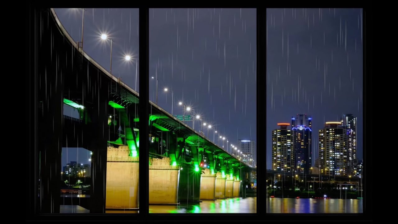 Window View | Relaxing rainy night bridge ambience