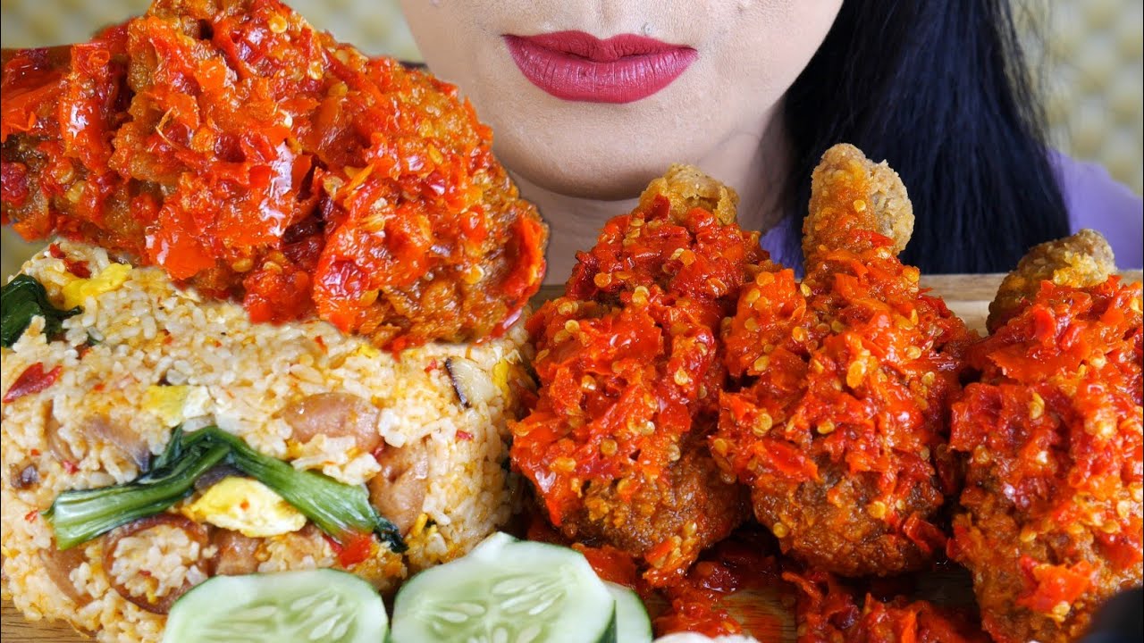 ASMR AYAM CRISPY SAMBEL MERCON DAN NASI GORENG PEDAS | EATING SOUNDS