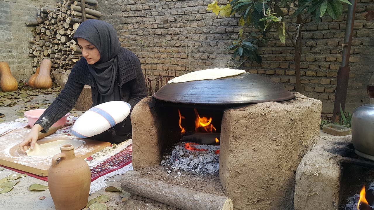 Lavash Bread on Wood Fire