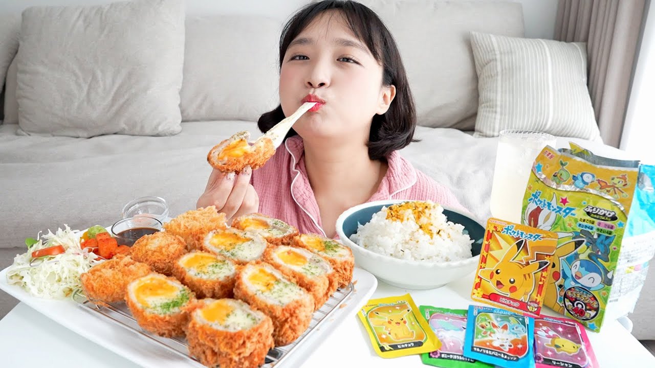 🧀흰쌀밥에 더블치즈돈까스 먹방! 포켓몬 후리카케라니🥹💛 REALSOUND MUKBANG | Cheese Pork Cutlet :D