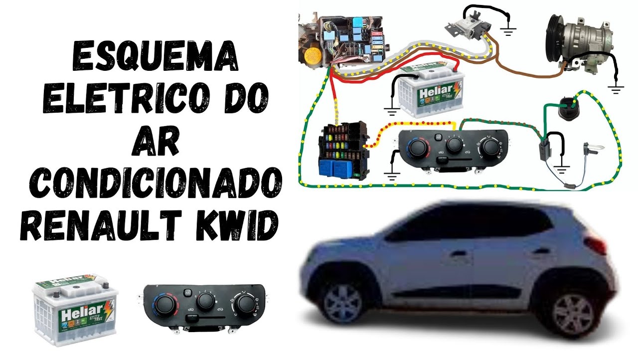 ESQUEMA ELETRICO AR KWID, RELÉ DO AR, CAIXA DE FUZIVEL, SENSOR DE TEMPERATURA DO AR, PRESSOSTATO AR,