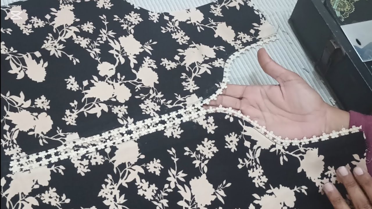 diamond shape neck design with lace cutting and stitching|| new neck design