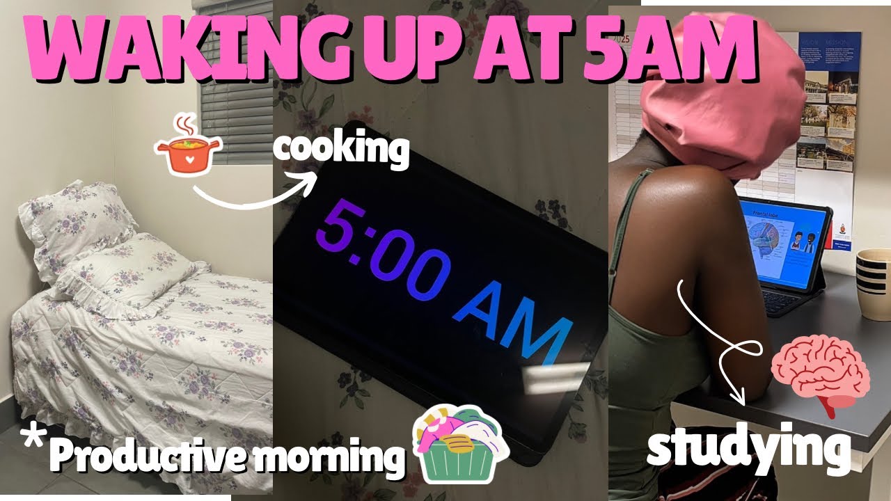 Waking up at 5AM⏰, Productive morning routine,*Realistic 🍃,Studying 🧠 and cooking 🧑‍🍳 