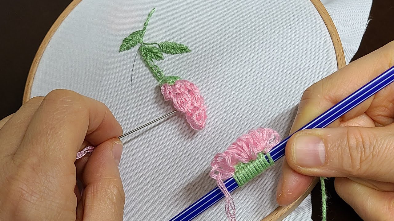 fruits & flowers embroidery  with raised stem stitch band how to do easy cozy design