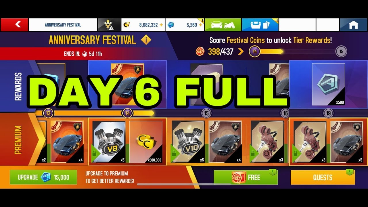 Asphalt 8 Day 6 Full Anniversary Festival Check Out