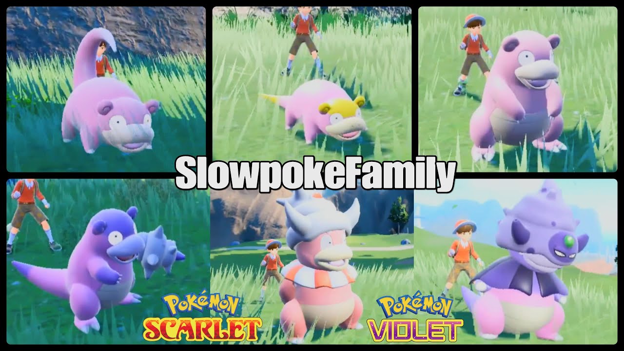 Pokémon Scarlet & Violet - Six Slowpoke'Family! Walking animation & All Moved Tera form