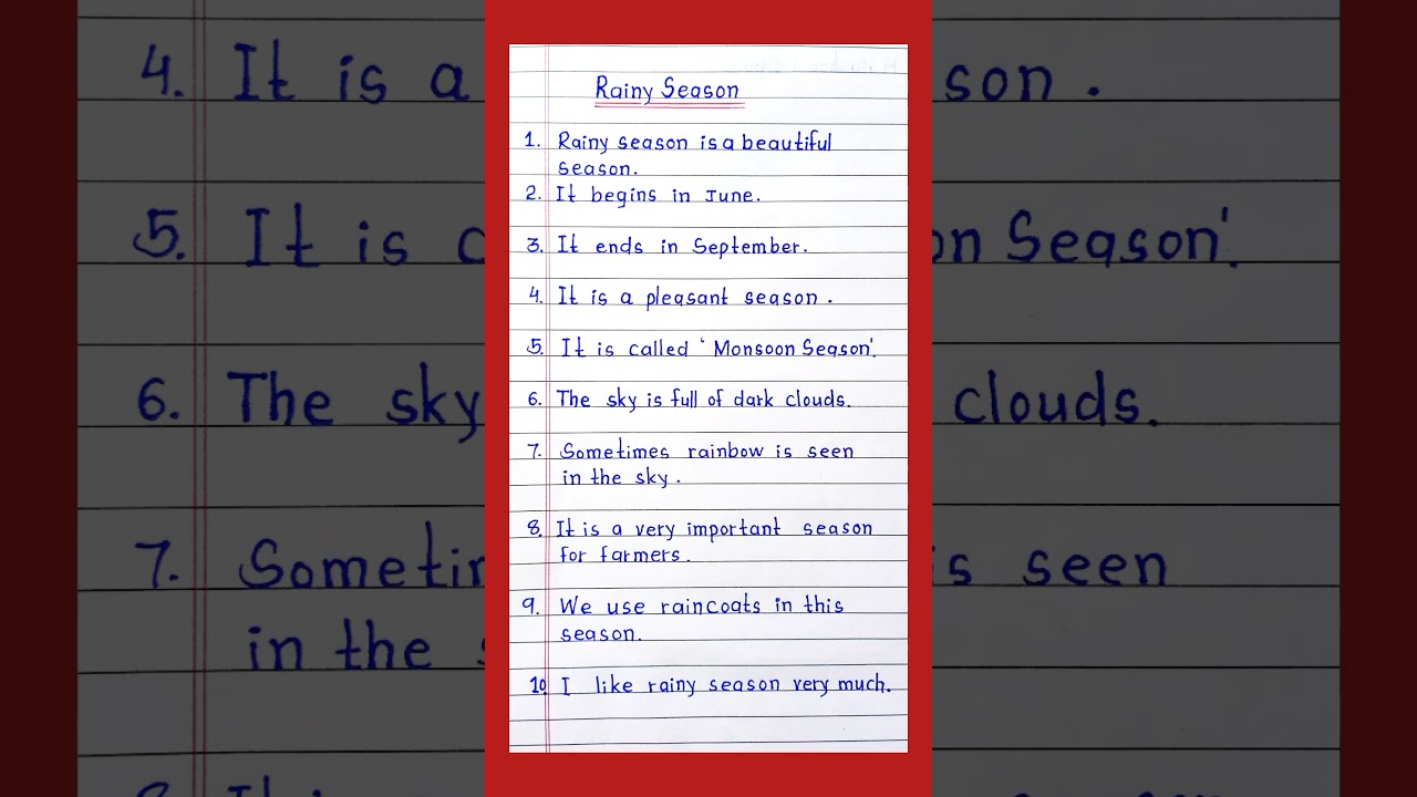 Essay on Rainy Season || 10 lines english essay on Rainy Season.