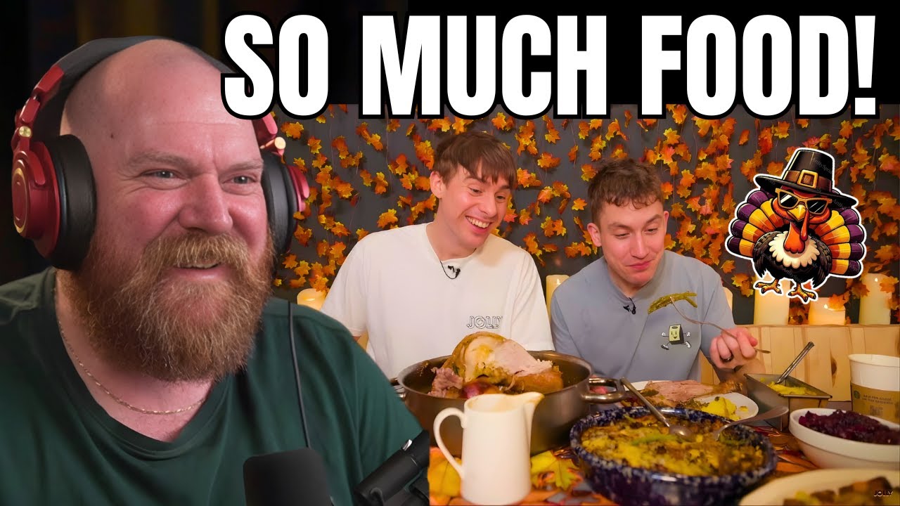 Two Brits Try Thanksgiving Dinner  | Aussie Shocked Reaction 🦃