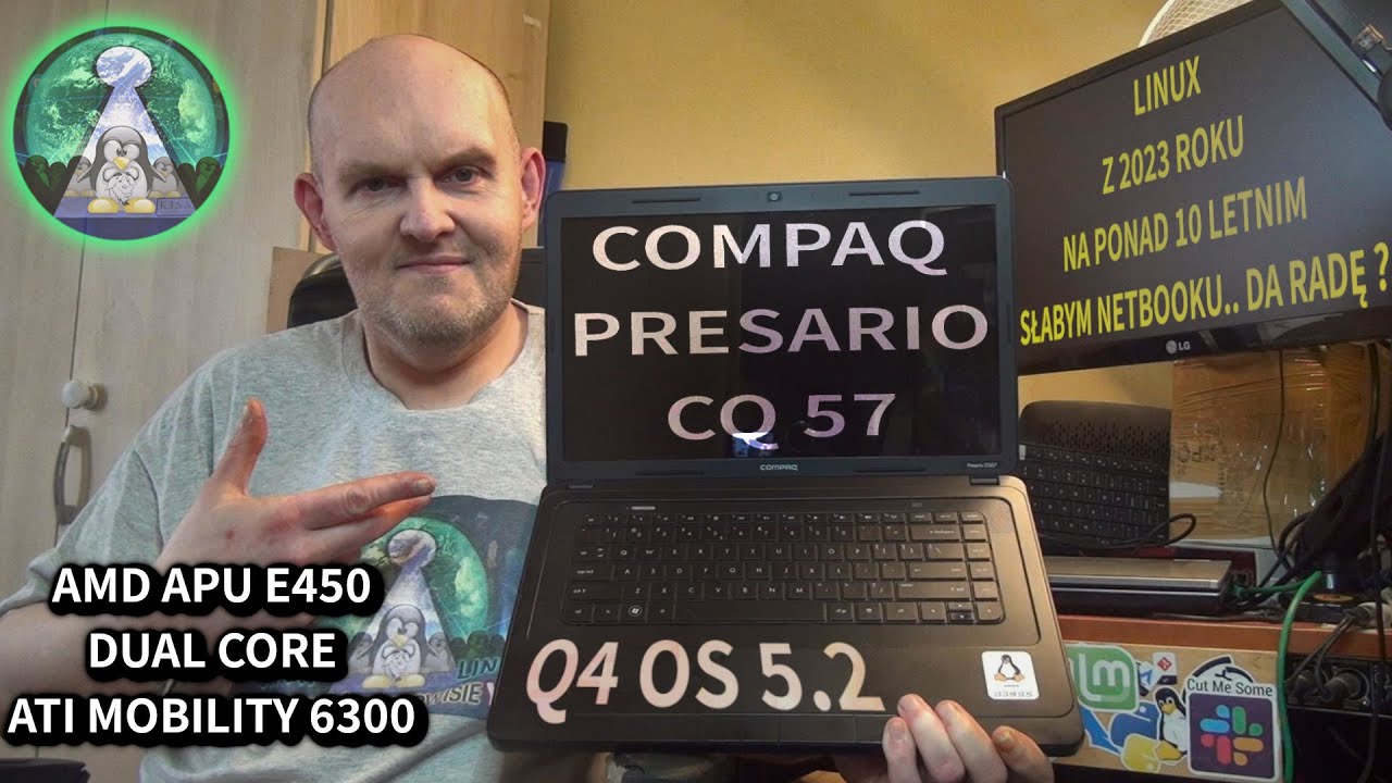 Linux Q4OS 5.2 Aquarius Trinity na 10 letnim słabym Laptopie Compaq CQ 57 z AMD E450 i RadeonHD 6320