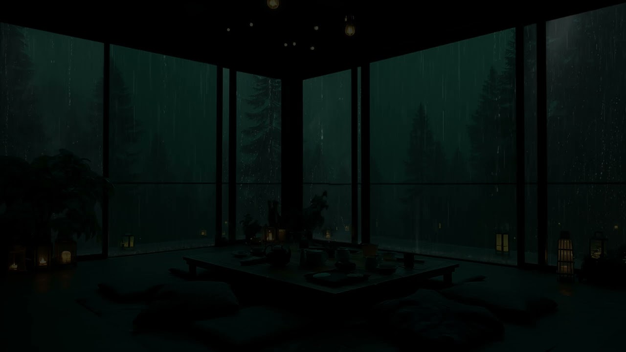 Silent Winter Rain Sounds in a Cozy Forest Cabin 🌧 (No Ads) | Dark Night Ambience for Deep Sleep