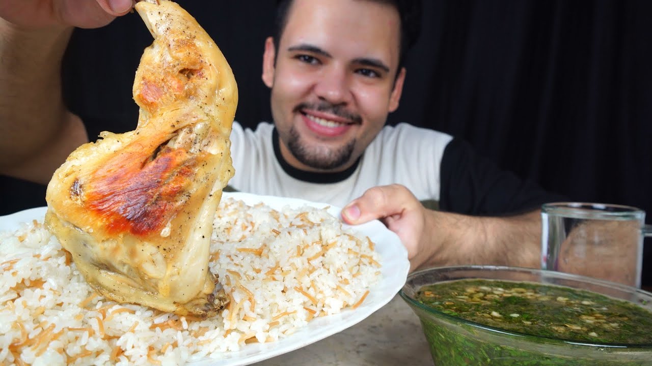 أصوات الأكل | فراخ ورز مع ملوخيه |  ASMR CHICKEN AND RICE WITH MOLOKHIA