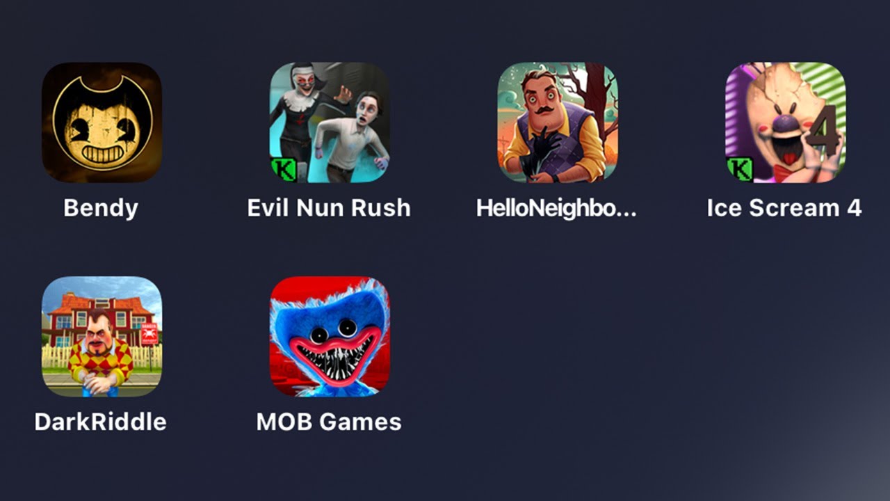 Bendy and the Ink Machine+Evil Nun: Rush+Hello Neighbor+Ice Scream 4+Dark Riddle+Poppy Playtime 1
