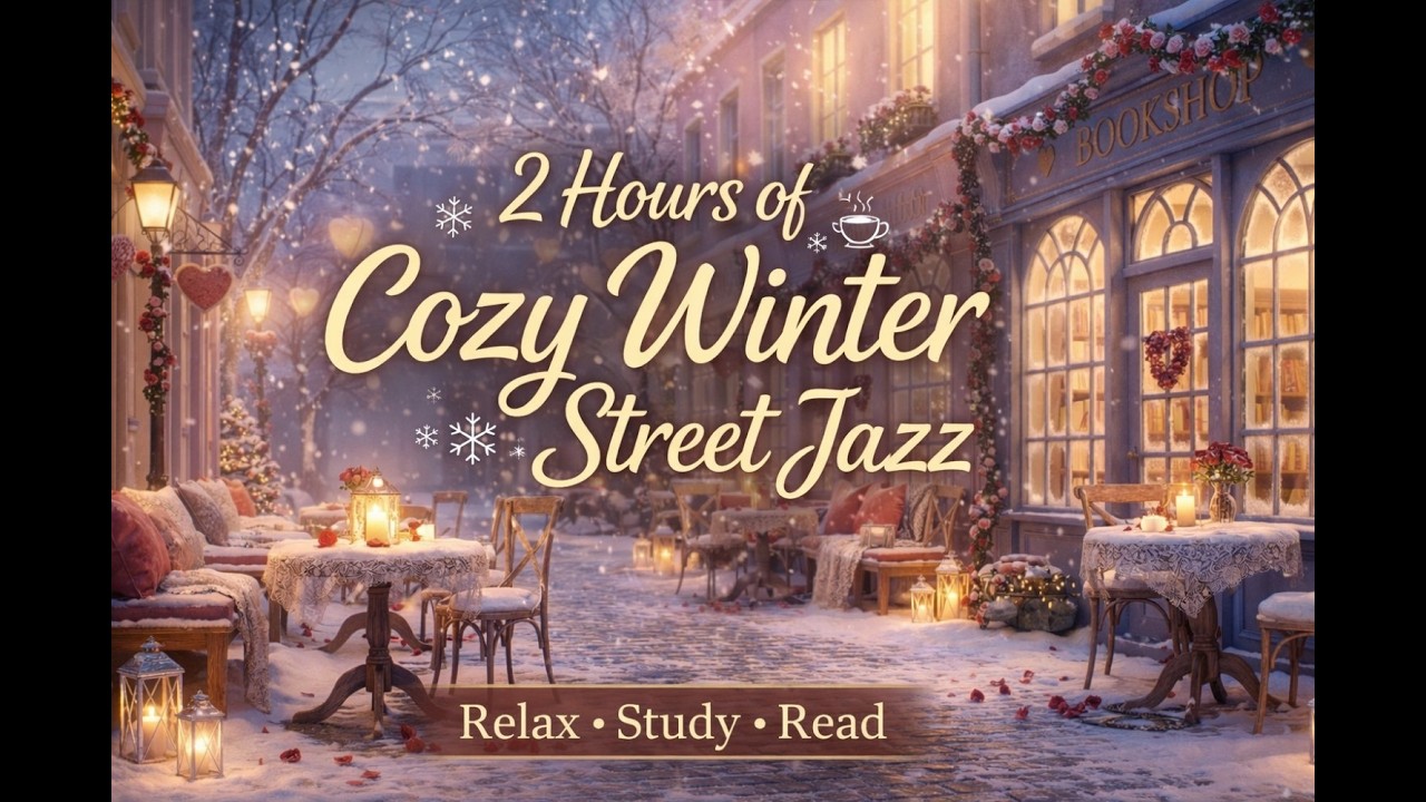 Valantine Winter Street Jazz ❄️☕ | Relaxing Cafe Ambience with Soft Snowfall (4K) | 2 Hours