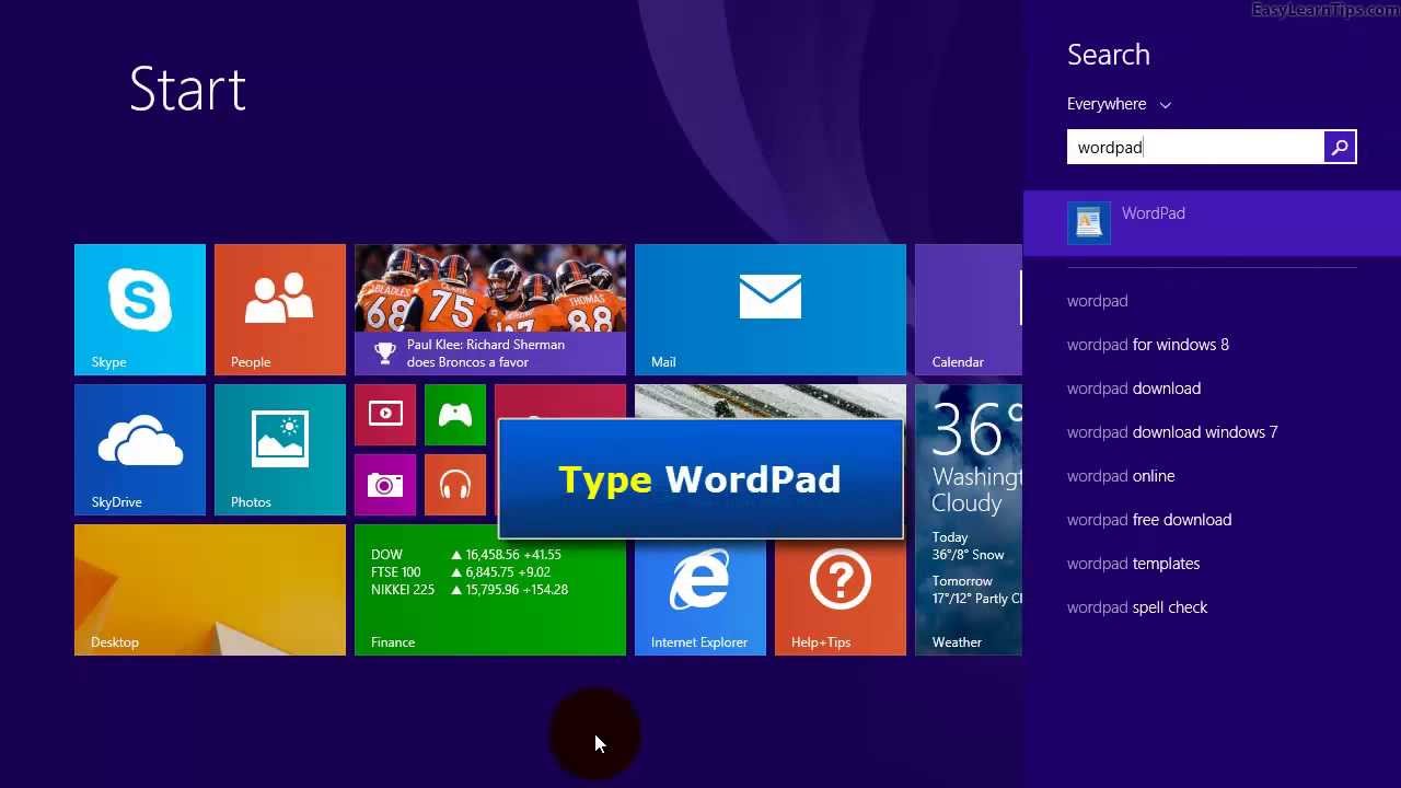 Windows 8.1 - Two ways to open WordPad