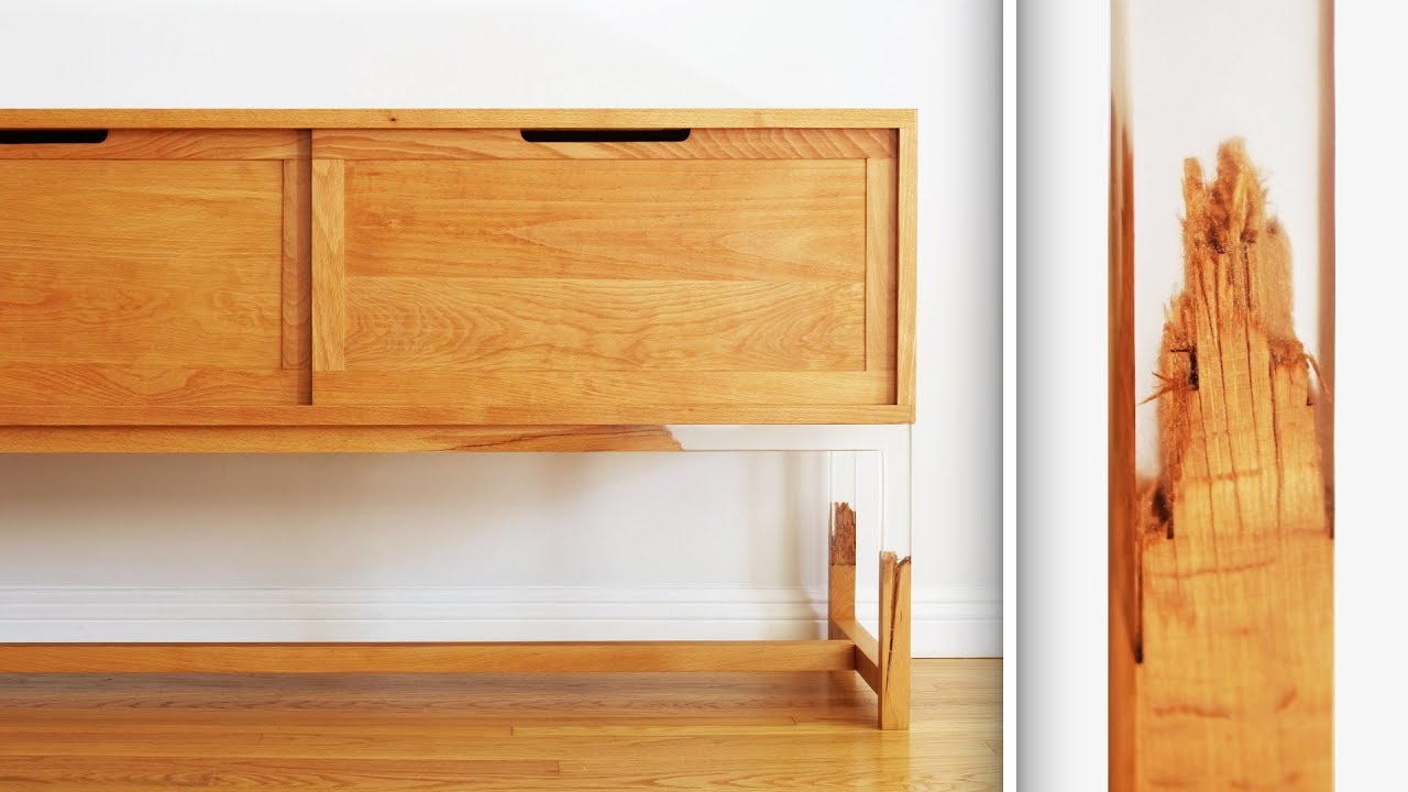 Подставка под телевизор с плавающей ножкой, сделанная из дерева и эпоксидной смолы