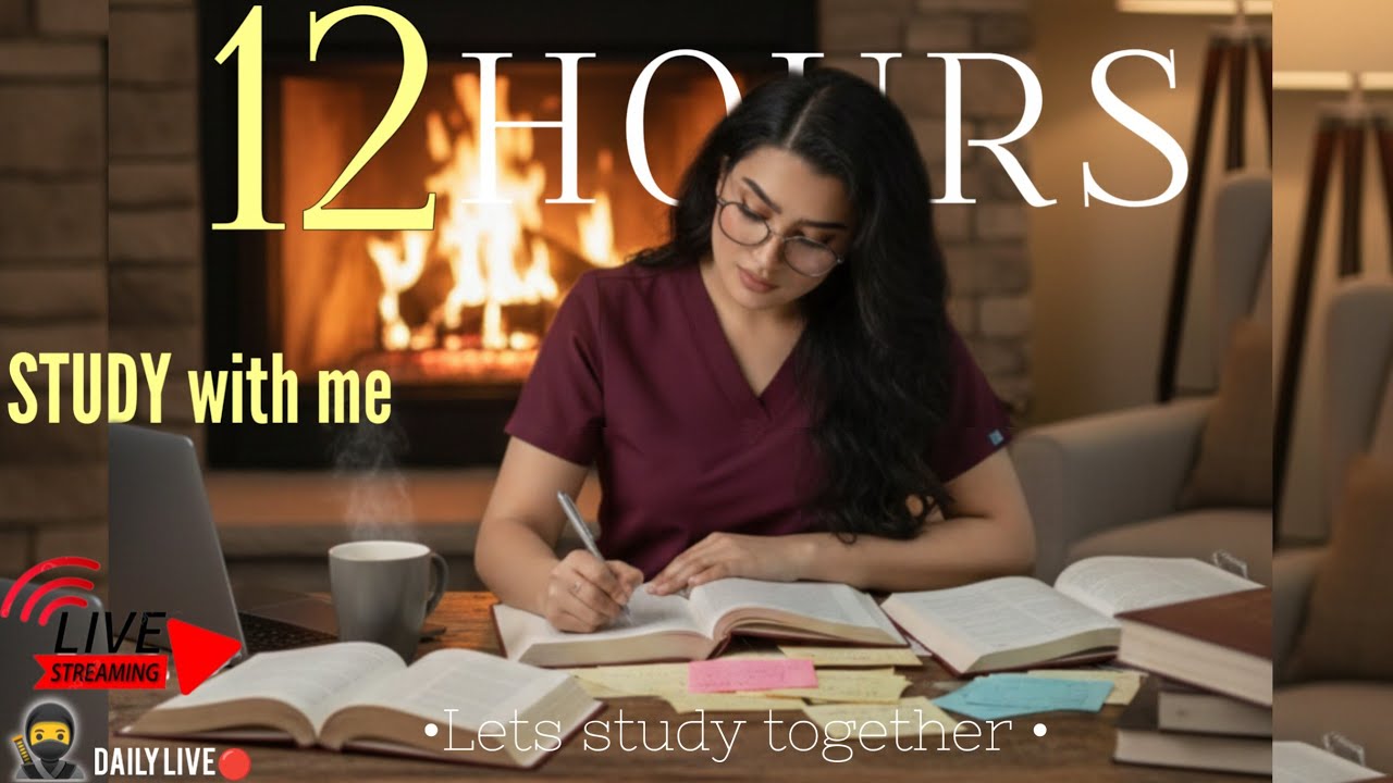 ⭕ LIVE 12 Hour 📚 Study With Me | Deep Focus Session | Medical Student | Fireplace Ambience 🔥
