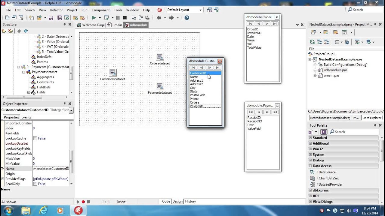 Delphi TClientDataset data module nested table