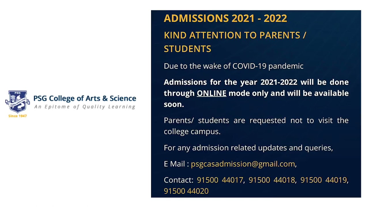 PSG CAS Admission 🔥| UG and PG self Financing Programmes | Requirements and Instructions Given
