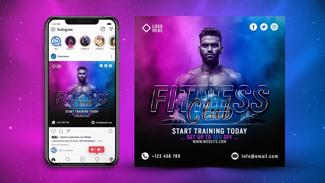 Fitness Club & Gym Social Media Post Design | Photoshop Tutorial
