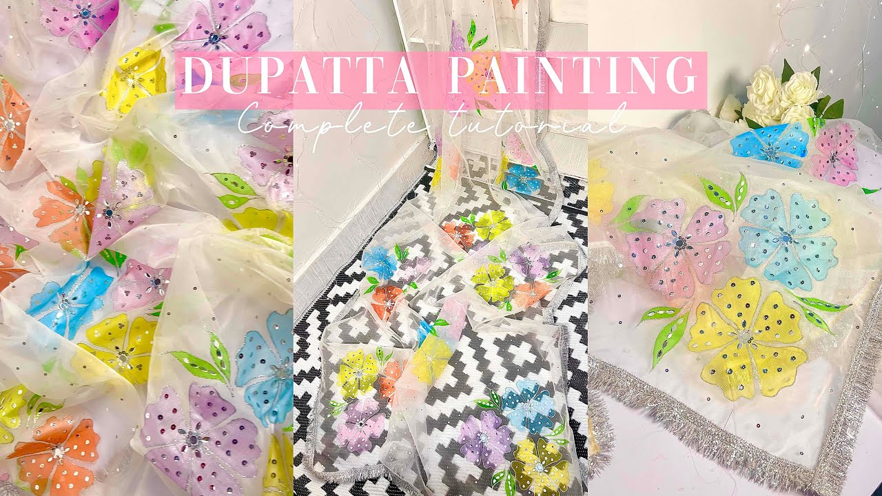 How to Paint Dupatta without frame 💐
