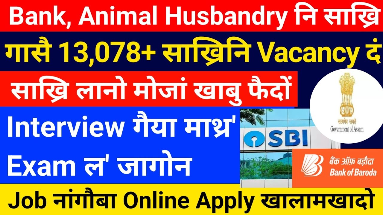 Bank, Animal Husbandry नि साख्रि फैदों! ₹13,078 नि Vacancy,Online Apply! Bodo News 