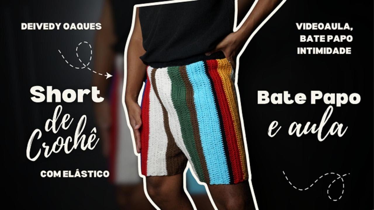 Short de Crochê com Elástico Tendência Inverno Moda Masculina #crochet #crochetshorts #pattern