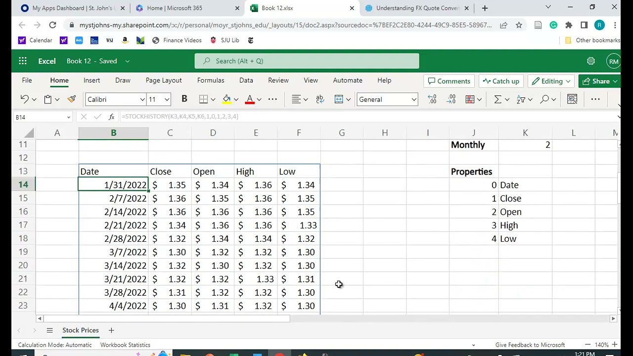 Получение исторических котировок валют в Excel 365