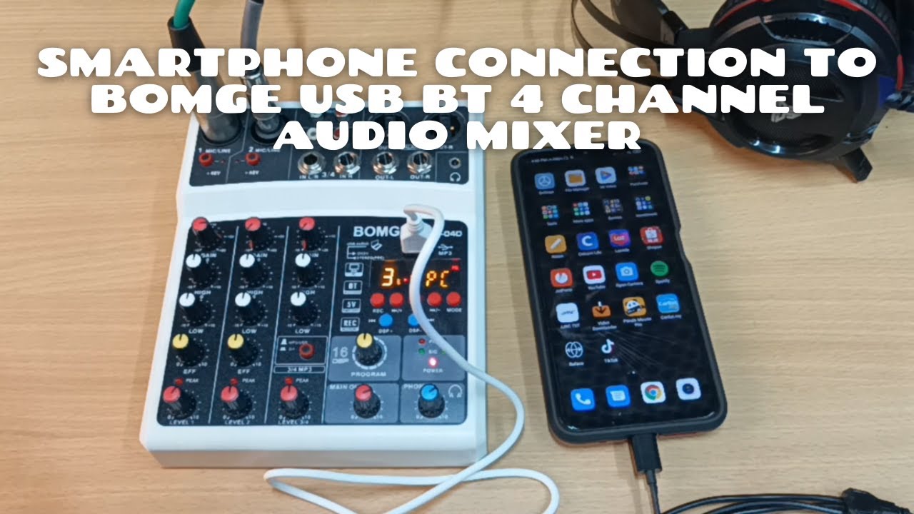 Подключение смартфона к 4-канальному аудиомикшеру Bomge USB BT | Музыкальная студия ABA