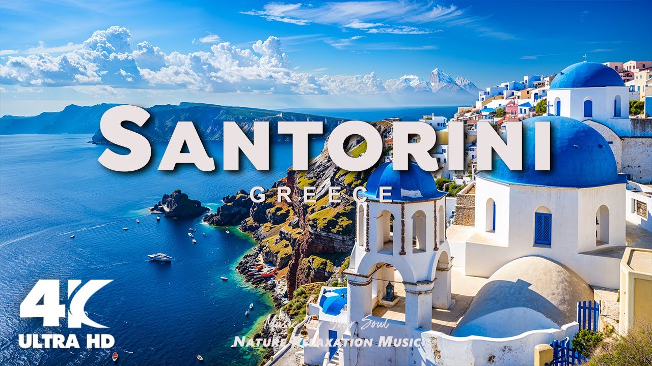 FLYING OVER SANTORINI (4K UHD) - Amazing Beautiful Nature Scenery - 4K Video Ultra HD