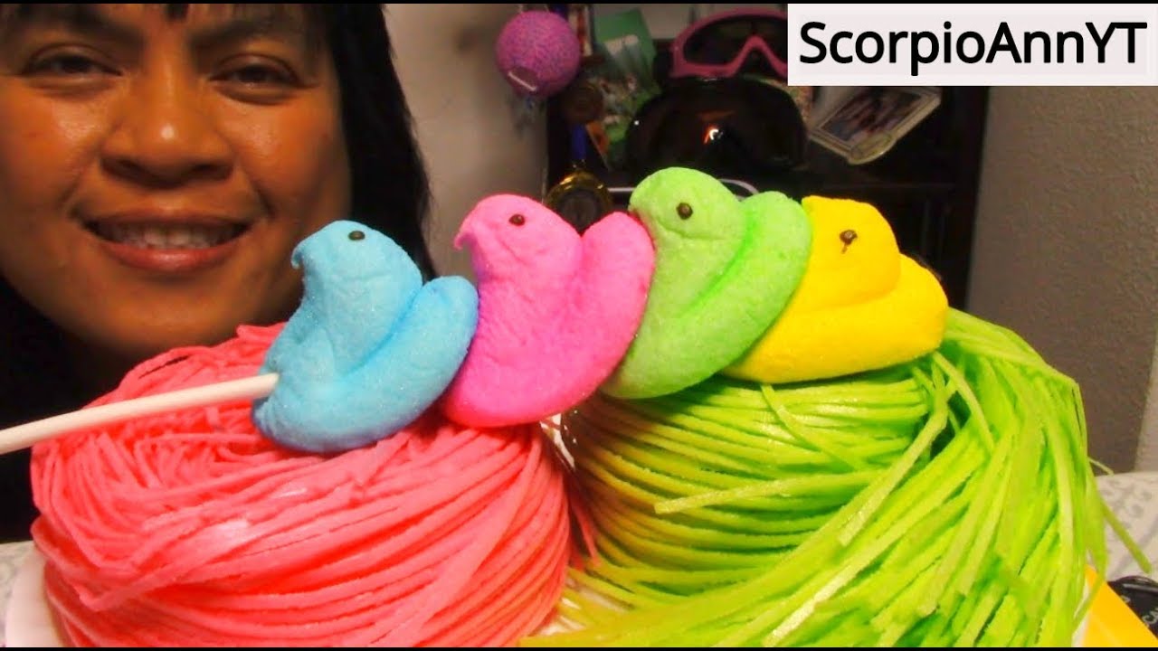 ASMR Eating Peeps marshmallow and easter candies Happy Easter