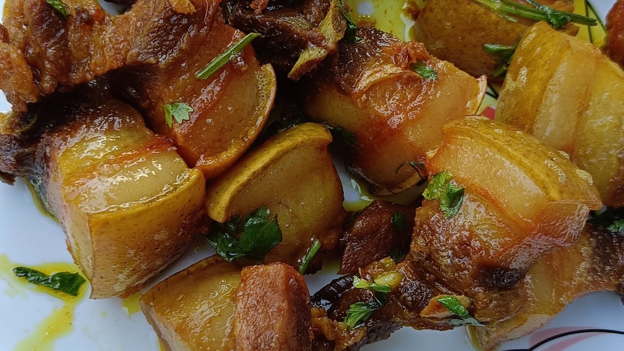 Pork Belly Curry Cooking And Eating Village Style | Pork Dry Fry Recipe|Pig Cooking And Eating Video