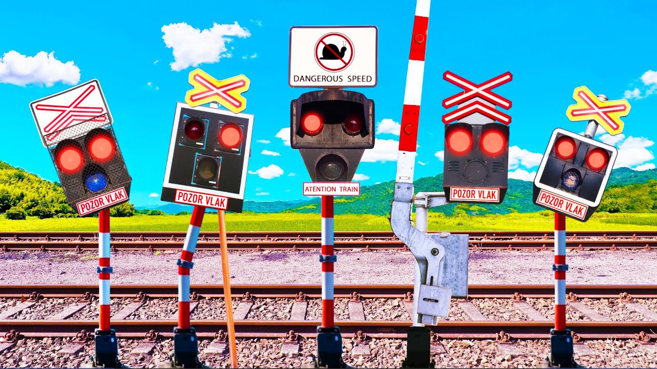 Railroad Crossing Gate Pondering the Meaning of the Snail Sign 😂 (Přejezd)