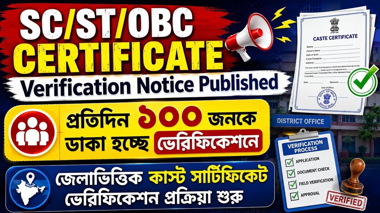 SC/ST/OBC Certificate Verification | Caste Certificate Verification Notice | WB Caste Certificate 